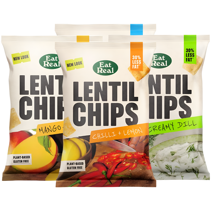 Eat Real Lentil Chips 10 x 95g â Plant-Based, Gluten-Free, and 30% Less Fat | Delicious & Crunchy Snacks