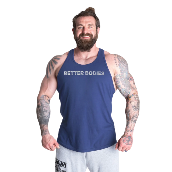 Better Bodies Logo Essential T-Back Bright Blue â 100% Cotton Gym and Lifestyle Tank
