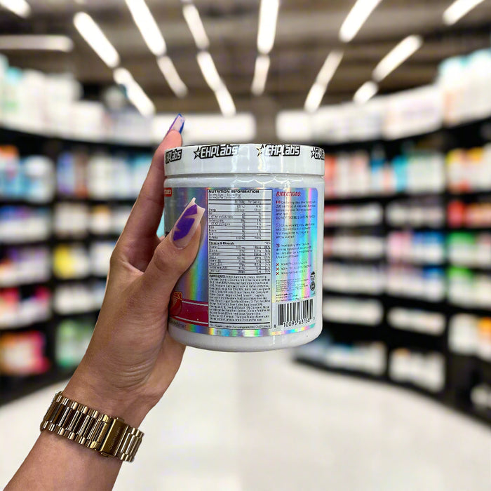 Close-up of (OxyShred Ultra Concentration 60 Servings) held up inside My Supplement Shop, clearly showing key ingredients on the packaging in a Sports Nutrition setting.