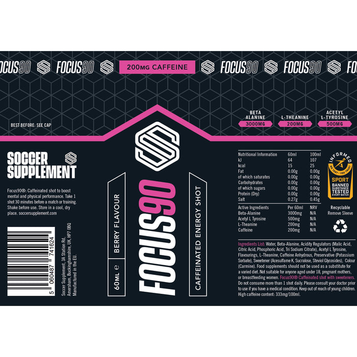 Soccer Supplement Focus Shot Caffeinated Drink 12x60ml Mixed Berry - Sports Supplements at MySupplementShop by Soccer Supplement