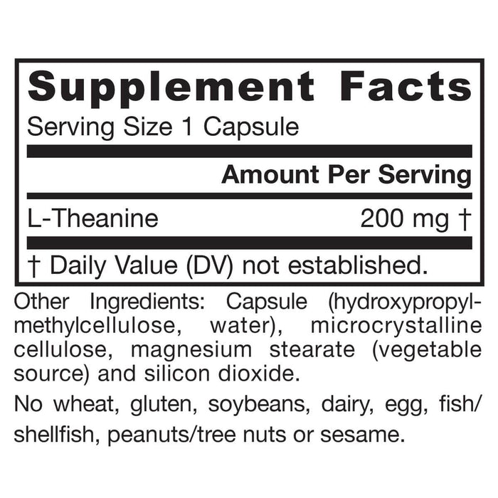 Jarrow Formulas L-Theanine 200mg 60 Veggie Capsules - Health and Wellbeing at MySupplementShop by Jarrow Formulas